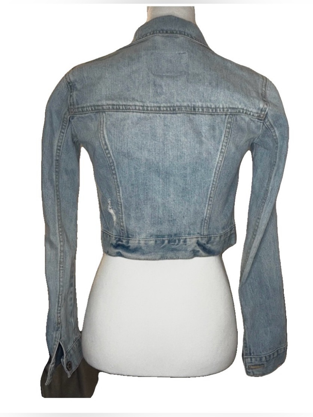 Hollister XS Cropped Distressed Denim Jacket Light Wash Y2K 100% Cotton - Picture 3 of 8